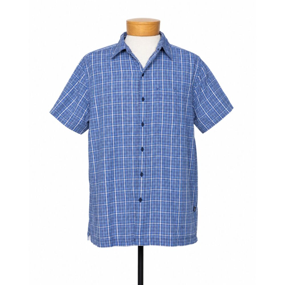 The North Face Mens Large Blue Plaid Short Sleeve Performance Button Up Shirt